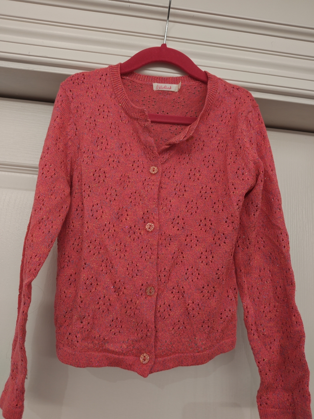 Billieblush Coral Pink Eyelet Knit Cardigan